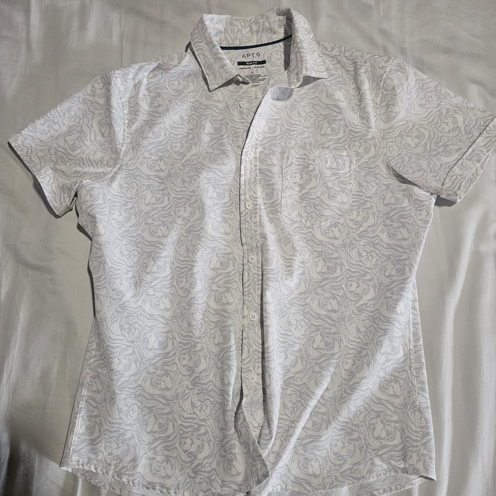 Apt. 9 Men's Light Gray Floral Button Down Shirt